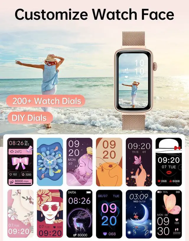 Alt view image 3 of 6 - Fitness Watch for Women with 2 Bands (Metal & Sport), Slim 1.47" Fitness Tracker with Heart Rate, Blood Oxygen & Sleep Monitor, Step & Calorie Counter, IP68 Waterproof Pedometer for Walking Running