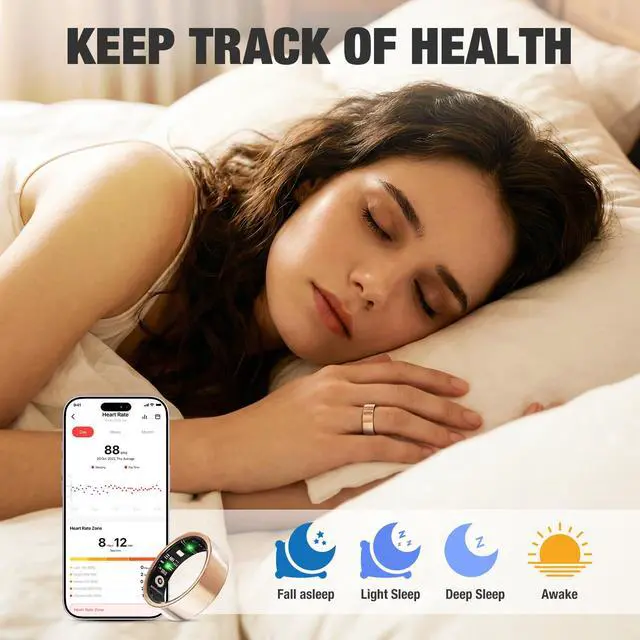 Alt view image 3 of 7 - Smart Ring with Heart Rate, Blood Oxygen, Sleep Tracker, Step Tracker