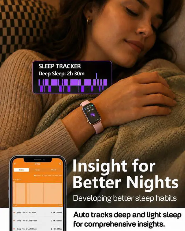 Alt view image 3 of 7 - Health Fitness Tracker, 24/7 Heart Rate Monitor with Blood Pressure, Blood Oxygen, Sleep Tracking, IP68 Waterproof Activity Trackers with Step Counter, Compatible with iOS Android