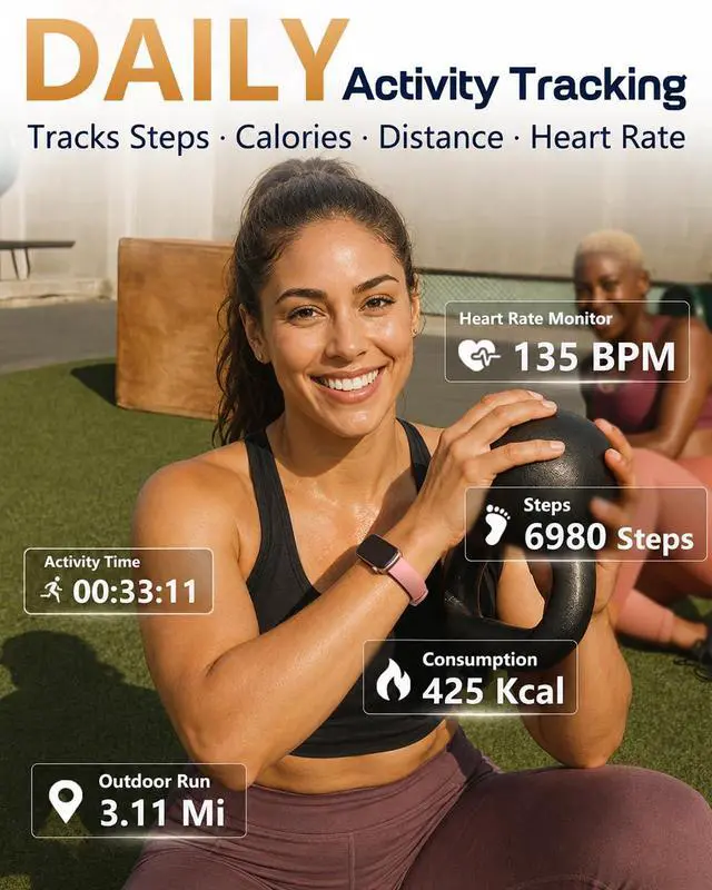 Alt view image 5 of 7 - Health Fitness Tracker, 24/7 Heart Rate Monitor with Blood Pressure, Blood Oxygen, Sleep Tracking, IP68 Waterproof Activity Trackers with Step Counter, Compatible with iOS Android