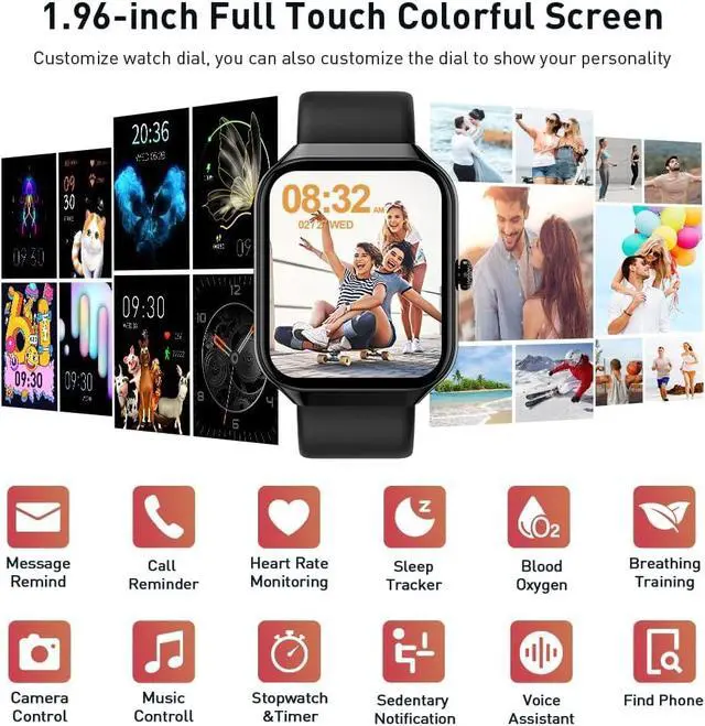 Alt view image 2 of 7 - Smart Watch(Answer/Make Call), 1.96" HD Smartwatch for Men Women, 2026 Fitness Watch with 7/24 Heart Rate/Sleep Monitor/30+Day,113+ Sport Modes,IP68 Waterproof Fitness Activity Tracker for Android iOS