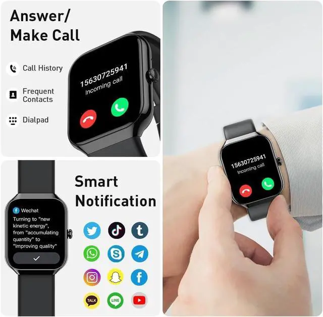 Alt view image 3 of 7 - Smart Watch(Answer/Make Call), 1.96" HD Smartwatch for Men Women, 2026 Fitness Watch with 7/24 Heart Rate/Sleep Monitor/30+Day,113+ Sport Modes,IP68 Waterproof Fitness Activity Tracker for Android iOS