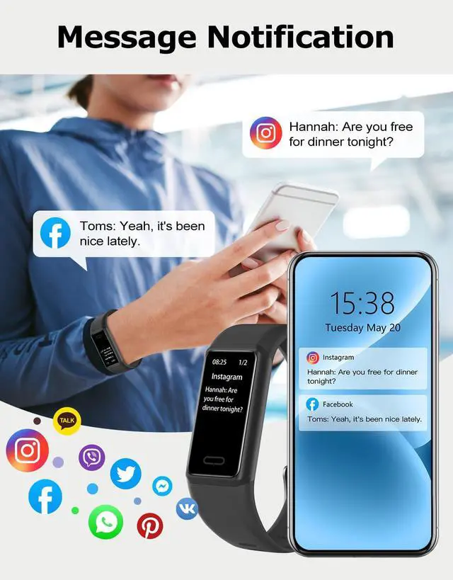 Alt view image 2 of 7 - Fitness Tracker, Fitness Watches for Men Women with 24/7 Heart Rate Monitor Sleep Tracker Step/Calorie Counter Stopwatch Pedometer IP68 Waterproof (Dark Black)