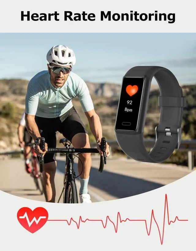 Alt view image 3 of 7 - Fitness Tracker, Fitness Watches for Men Women with 24/7 Heart Rate Monitor Sleep Tracker Step/Calorie Counter Stopwatch Pedometer IP68 Waterproof (Dark Black)