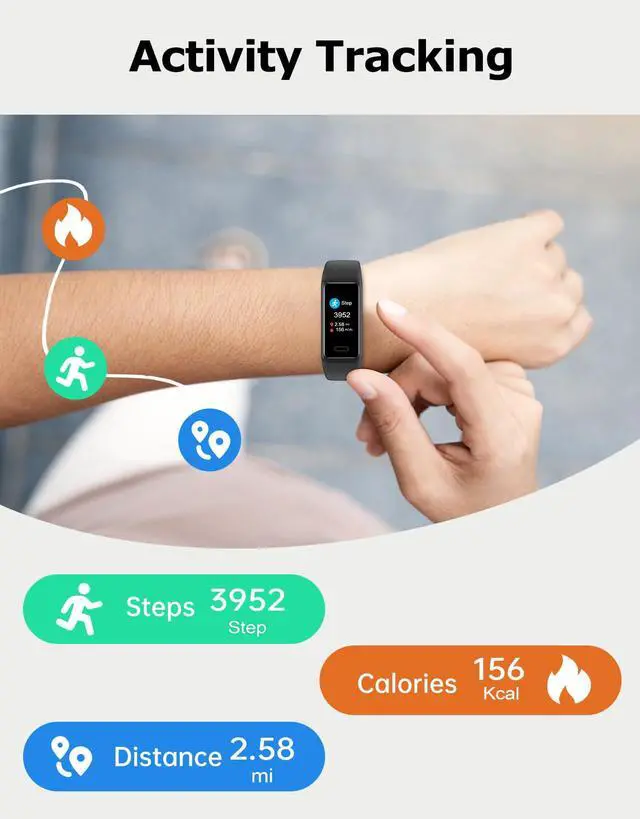 Alt view image 4 of 7 - Fitness Tracker, Fitness Watches for Men Women with 24/7 Heart Rate Monitor Sleep Tracker Step/Calorie Counter Stopwatch Pedometer IP68 Waterproof (Dark Black)