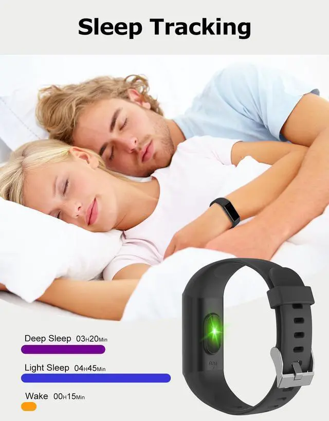 Alt view image 5 of 7 - Fitness Tracker, Fitness Watches for Men Women with 24/7 Heart Rate Monitor Sleep Tracker Step/Calorie Counter Stopwatch Pedometer IP68 Waterproof (Dark Black)