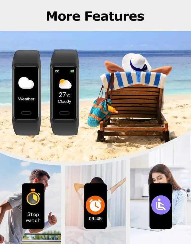 Alt view image 6 of 7 - Fitness Tracker, Fitness Watches for Men Women with 24/7 Heart Rate Monitor Sleep Tracker Step/Calorie Counter Stopwatch Pedometer IP68 Waterproof (Dark Black)