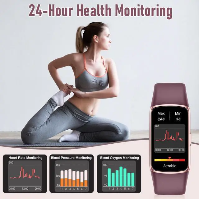 Alt view image 4 of 7 - Fitness Tracker with 24/7 Heart Rate, Blood Oxygen Sleep Monitor, 123 Sports Modes Calories Smart Watch,IP68 Waterproof Step Counter Activity Trackers Health Pedometer for Women Men Bordeaux