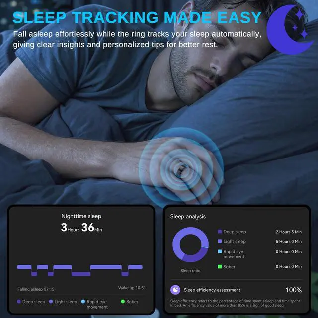Alt view image 3 of 7 - Smart Ring for Men & Women, Fitness and Health Tracker Ring(Black 11)