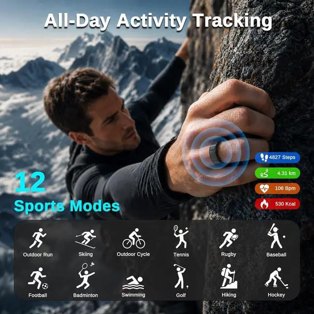 Alt view image 5 of 7 - Smart Ring for Men & Women, Fitness and Health Tracker Ring(Black 11)