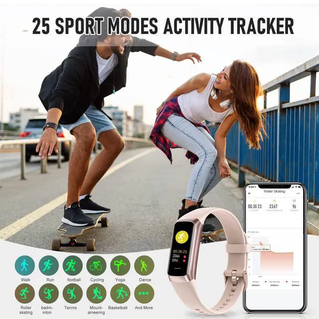 Alt view image 5 of 7 - Fitness Tracker with 24/7 Heart Rate Blood Pressure Blood Oxygen Sleep Monitor, 1.1" AMOLED Touch Screen Activity Trackers, Waterproof Step Counter Health Pedometer for Women