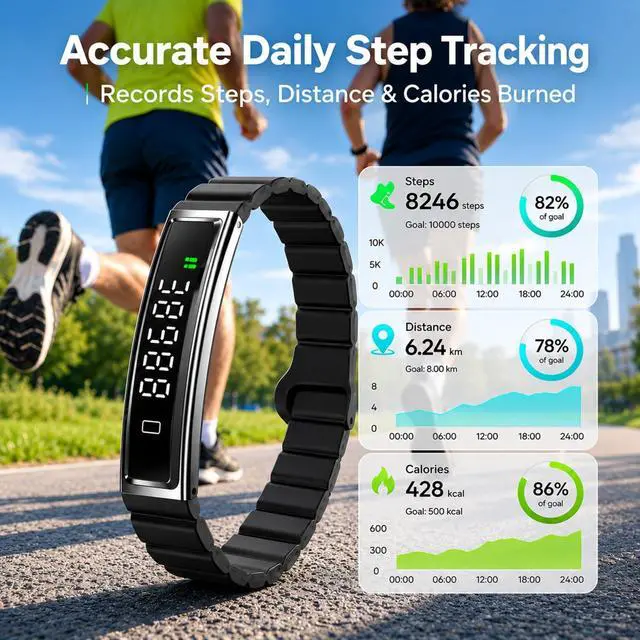 Alt view image 3 of 7 - Pedometer Step Counter Fitness Tracker Bracelet with Time Display, Accurate Steps Calories and Distance Tracking, Heart Rate and Sleep Monitor, IP68 Waterproof Slim Activity Band for Women and Men
