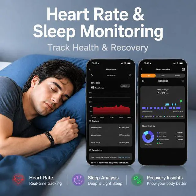 Alt view image 4 of 7 - Pedometer Step Counter Fitness Tracker Bracelet with Time Display, Accurate Steps Calories and Distance Tracking, Heart Rate and Sleep Monitor, IP68 Waterproof Slim Activity Band for Women and Men