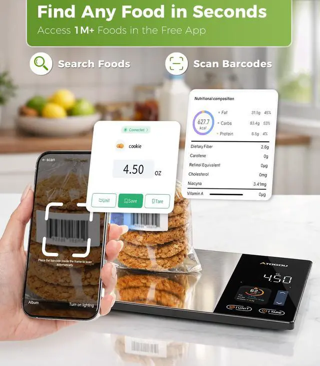 Alt view image 4 of 7 - Smart Food Kitchen Scale with Nutrition Calculator, Color Display