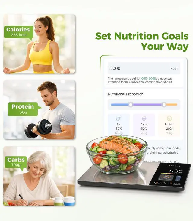 Alt view image 7 of 7 - Smart Food Kitchen Scale with Nutrition Calculator, Color Display