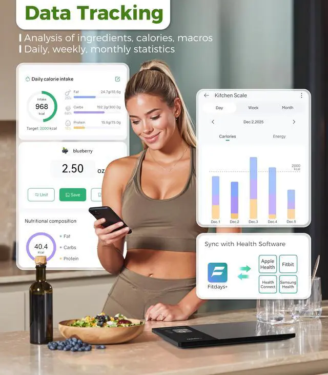 Alt view image 6 of 7 - Smart Food Kitchen Scale with Nutrition Calculator, Color Display