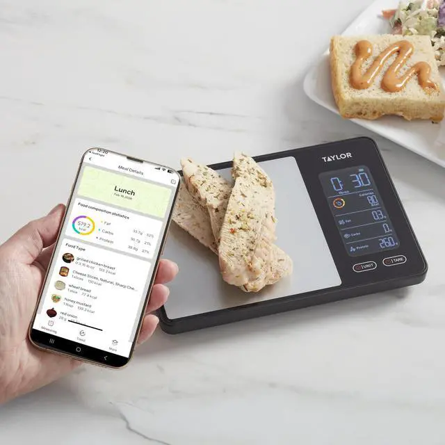 Alt view image 3 of 5 - 5340117 Smart Food Scale with Precision Hub App, Digital Kitchen Scale for Macro Tracking and Calorie Logging, 11 lb Capacity, Measures Grams, Ounces & Liquids, Batteries Included