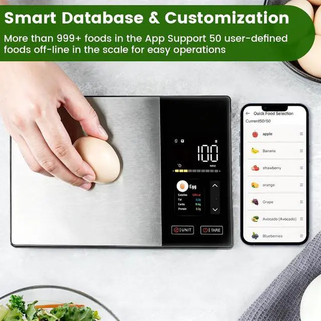 Alt view image 2 of 7 - Smart Food Scale with Nutritional Calculator, Free App for 999+ Foods, Supports Offline Functionality, Calorie Scale, Nutrition Scale with 50 Food Preload, Black