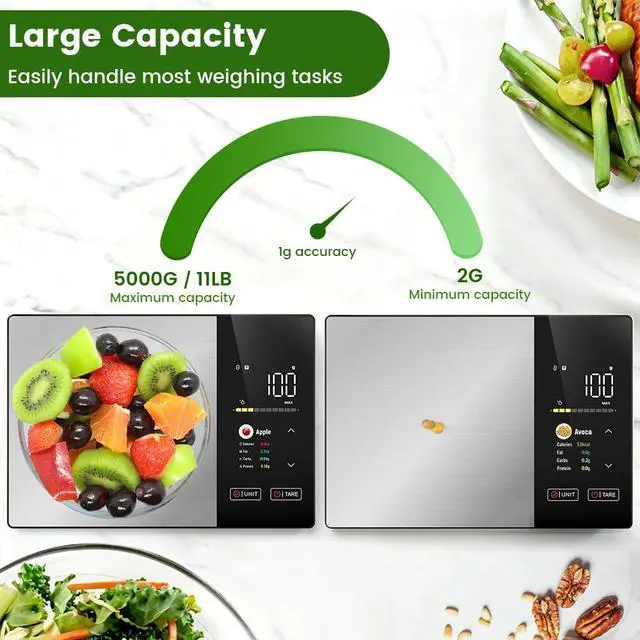 Alt view image 5 of 7 - Smart Food Scale with Nutritional Calculator, Free App for 999+ Foods, Supports Offline Functionality, Calorie Scale, Nutrition Scale with 50 Food Preload, Black