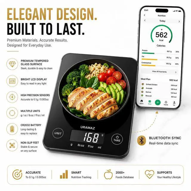 Alt view image 2 of 7 - Smart Food Scale with Nutritional Calculator, Digital Kitchen Scale with Bluetooth App for Weight Loss, Food Weight Scale for Diet, Keto, Macro, Calories Counting, Tracking, 11lb