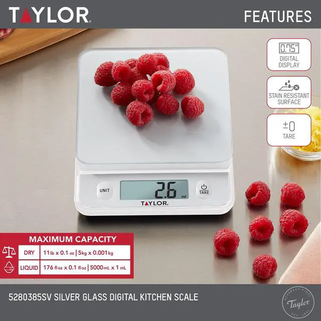 Alt view image 3 of 7 - Glass Top Food Scale with Touch Controls, 11 lb Capacity, Sleek Silver Design, Accurate and Easy-to-Use Scale for Cooking and Baking