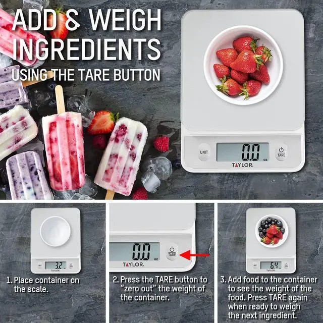 Alt view image 4 of 7 - Glass Top Food Scale with Touch Controls, 11 lb Capacity, Sleek Silver Design, Accurate and Easy-to-Use Scale for Cooking and Baking