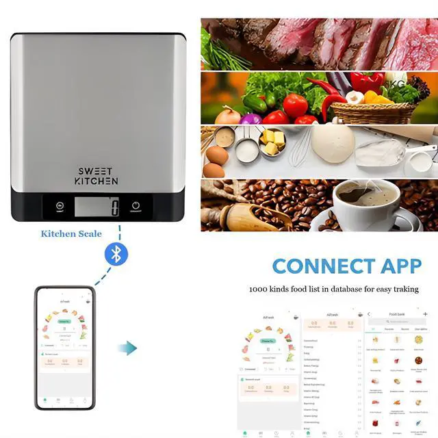 Alt view image 4 of 7 - Smart Food Scale for Kitchen,Digital Food Scale with Nutritional Calculator, 24 Nutrients Tracking for Weight Loss, Connect to Smartphone App Android and iOS, Stainless Steel 11lb max