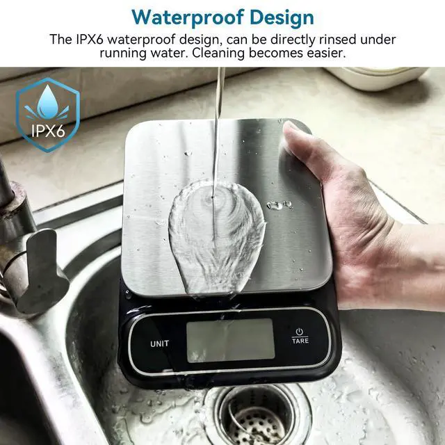Alt view image 3 of 7 - Waterproof IPX6 Kitchen Scale with 0.1 g/0.01 oz High Precision