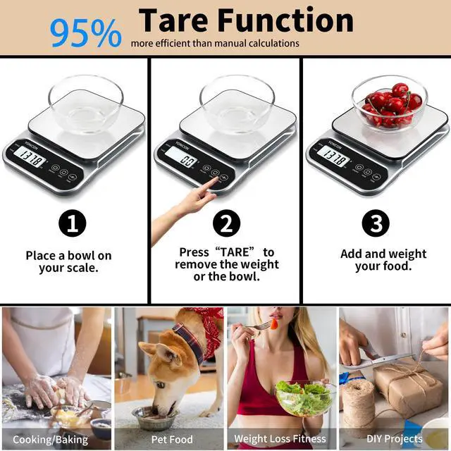 Alt view image 5 of 7 - Smart Food Scale Digital Weight Grams and Oz, 3kg/0.1g Kitchen Scale for Weight Loss, Cooking, Baking, Super Accurate, Easy to Clean and Store, Tare Function (Batteries Included)