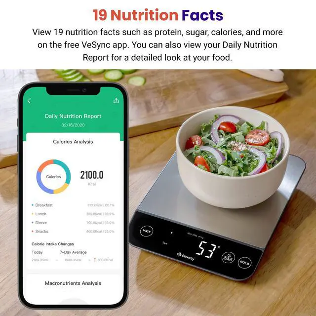 Alt view image 2 of 7 - 22lb Food Nutrition Scale, Smart Calorie Calculator, Waterproof