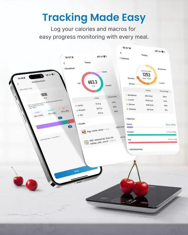Alt view image 3 of 7 - Smart Food Scale with Nutritional Calculator, Bluetooth App, Black