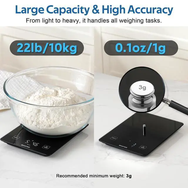 Alt view image 2 of 7 - Waterproof Food Scale, 22lb Kitchen Scale, IP67, Rechargeable, Black