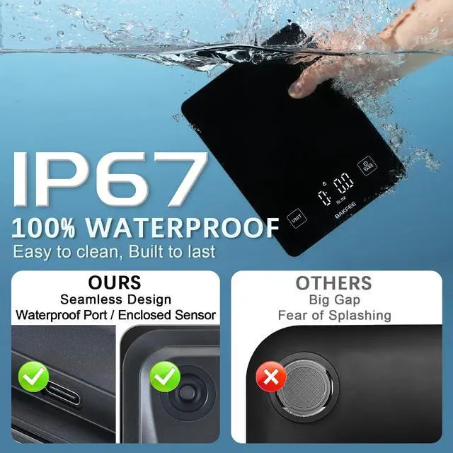 Alt view image 3 of 7 - Waterproof Food Scale, 22lb Kitchen Scale, IP67, Rechargeable, Black