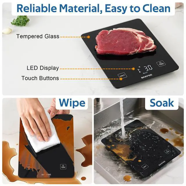 Alt view image 4 of 7 - Waterproof Food Scale, 22lb Kitchen Scale, IP67, Rechargeable, Black