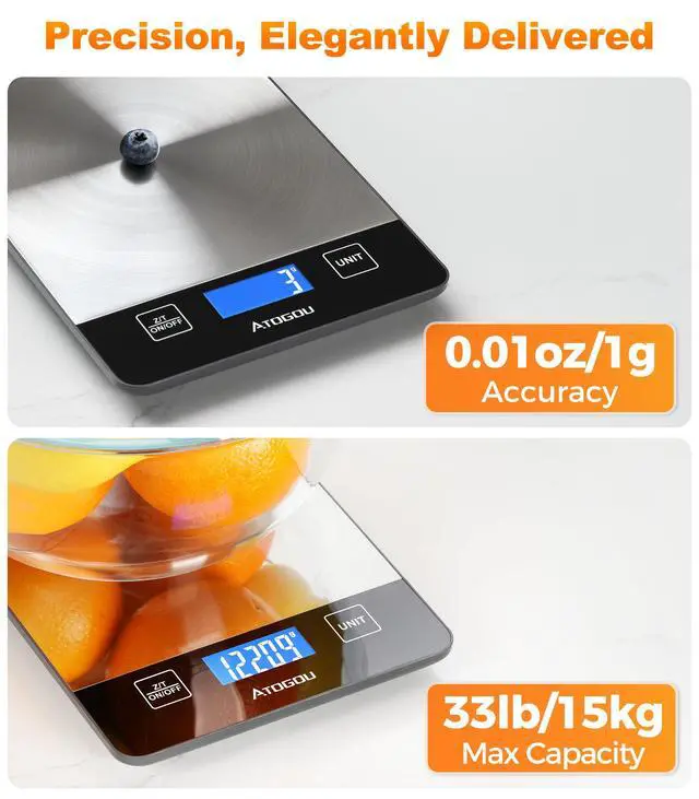 Alt view image 2 of 7 - Food Scale Rechargeable - 33lb Digital Kitchen Scale Ounces Grams