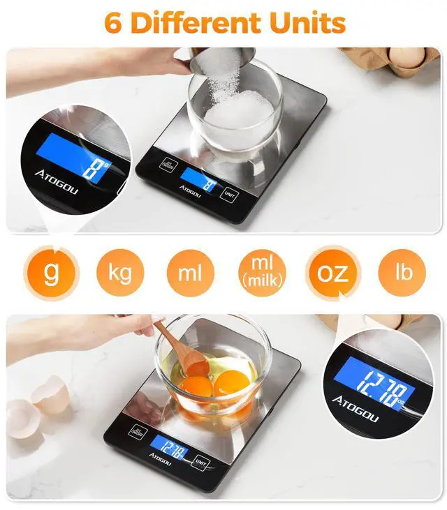 Alt view image 7 of 7 - Food Scale Rechargeable - 33lb Digital Kitchen Scale Ounces Grams