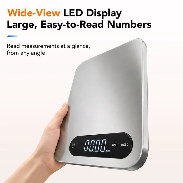 Alt view image 5 of 7 - IPX7 Waterproof Food Scale, 33lb Rechargeable Kitchen Scale Digital Weight Grams and Ounces, Large Platform, 1g Precision, 304 Stainless Steel, LED Display for Cooking, Baking & Meal Prep