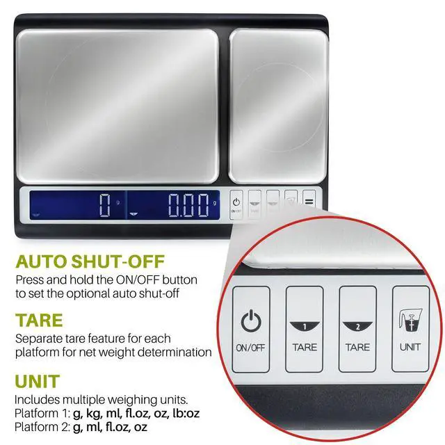 Alt view image 3 of 7 - Dual Platform Digital Kitchen Scale Stainless Steel Culinary Kitchen Scale 10 kilograms x 0.01 Grams High Precision Digital Food Scale Tare Function LCD w/Backlit for Baking Cooking Food