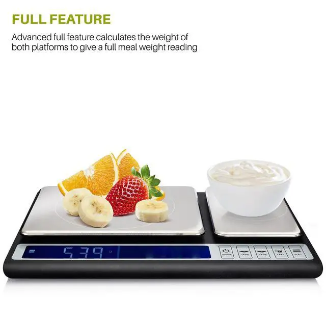 Alt view image 4 of 7 - Dual Platform Digital Kitchen Scale Stainless Steel Culinary Kitchen Scale 10 kilograms x 0.01 Grams High Precision Digital Food Scale Tare Function LCD w/Backlit for Baking Cooking Food