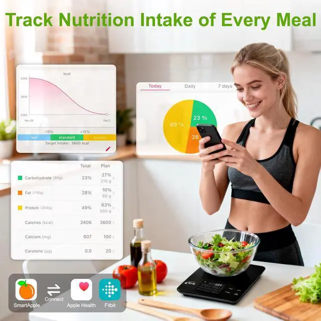 Alt view image 2 of 7 - Smart Food Scale with 30 Nutritional Calculator, Coffee Timer Function APP, Track Calorie, Macro, Carb for Weight Loss Keto and Diabetic, Espresso Scale Weight Grams and Ounces 5 Unit 1g/0.05oz