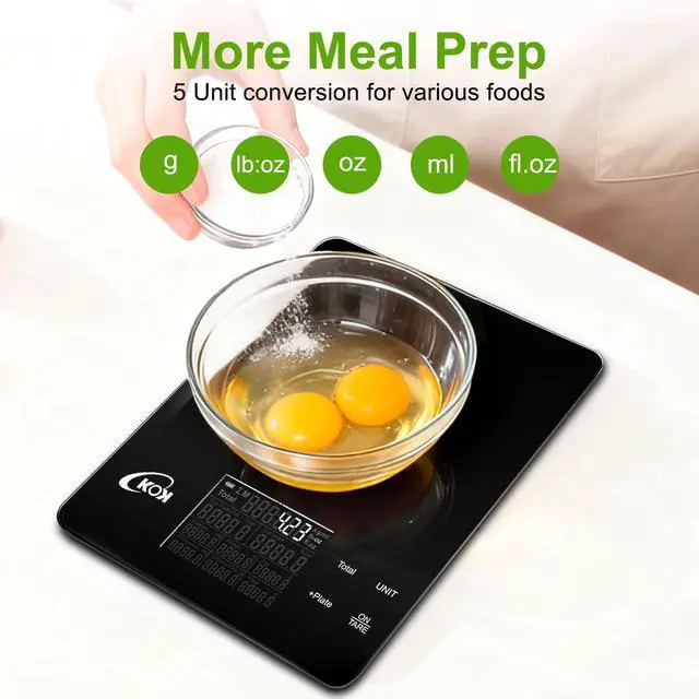 Alt view image 5 of 7 - Smart Food Scale with 30 Nutritional Calculator, Coffee Timer Function APP, Track Calorie, Macro, Carb for Weight Loss Keto and Diabetic, Espresso Scale Weight Grams and Ounces 5 Unit 1g/0.05oz
