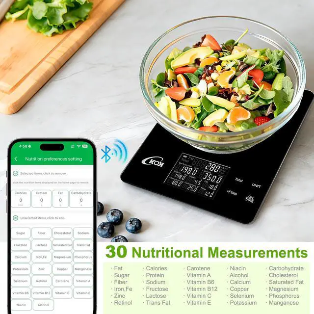 Alt view image 7 of 7 - Smart Food Scale with 30 Nutritional Calculator, Coffee Timer Function APP, Track Calorie, Macro, Carb for Weight Loss Keto and Diabetic, Espresso Scale Weight Grams and Ounces 5 Unit 1g/0.05oz