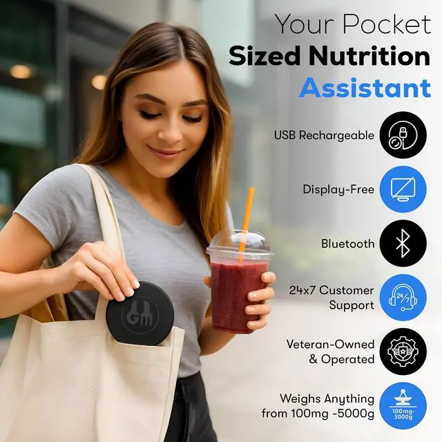 Alt view image 2 of 7 - Portable Food Scale with Nutritional Calculator. Rechargeable Travel Size for Weight Loss, Nutrition, Calories, Diabetes, Meal Prep - Pocket Digital Kitchen Scales - Free GOURMETMILES App