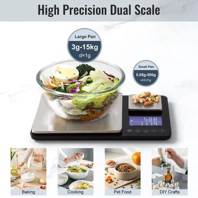 Alt view image 2 of 7 - Dual Platform Digital Kitchen Food Scale, 0.001oz/33lb