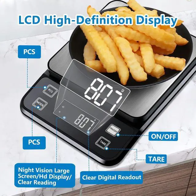 Alt view image 5 of 7 - IPX7 Waterproof Food Scale 0.1g Precision Kitchen Scale, 10kg/22lb Digital Food Scale USB Rechargeable, Backlight Gram Scale Stainless Steel & Washable Digital Scale for Cooking, Baking,Weight Loss