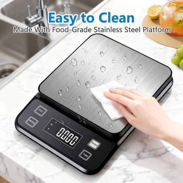 Alt view image 6 of 7 - IPX7 Waterproof Food Scale 0.1g Precision Kitchen Scale, 10kg/22lb Digital Food Scale USB Rechargeable, Backlight Gram Scale Stainless Steel & Washable Digital Scale for Cooking, Baking,Weight Loss