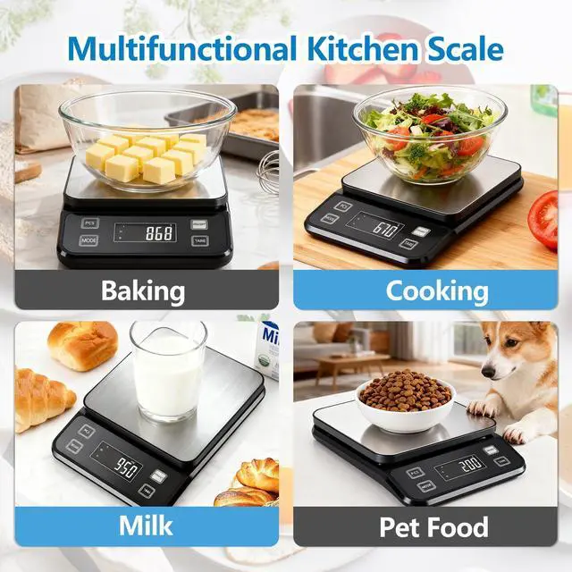 Alt view image 7 of 7 - IPX7 Waterproof Food Scale 0.1g Precision Kitchen Scale, 10kg/22lb Digital Food Scale USB Rechargeable, Backlight Gram Scale Stainless Steel & Washable Digital Scale for Cooking, Baking,Weight Loss