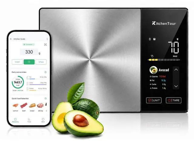 Main image of Smart Food Scale with Nutritional Calculator, Bluetooth App for Calorie & Macro Tracking, 24 Nutrients, 11lb/1g Stainless Steel Kitchen Scale