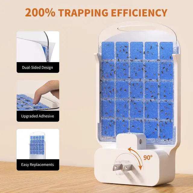 Alt view image 6 of 7 - Fly Trap Indoor Plug in Electric Bug Zapper with Six Light - Free Flying Insect Traps - Silent, Pet Safe & Mess - Gnat Catcher & Fruit Fly Killer(1 Device + 1 Refill)