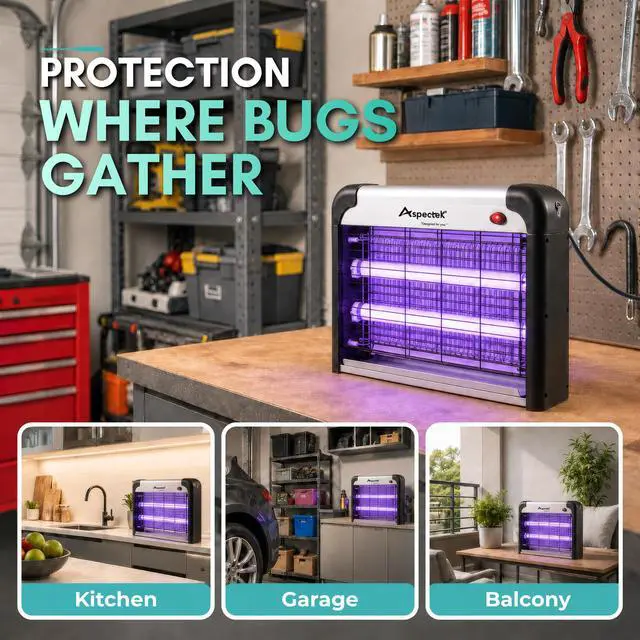 Alt view image 3 of 7 - Electric Bug Zapper, 20W UV Bulbs, High Voltage Mosquito, Fly and Moth Killer, Indoor and Covered Outdoor Insect Control for Gnat and Fruit Flies, Easy-Mount Design with Hanging Chain